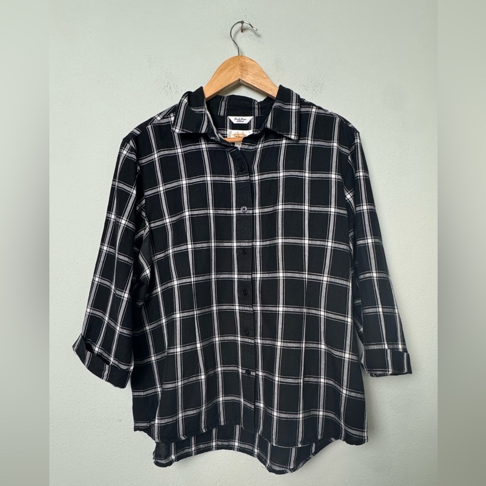 Talbots Black and White Plaid Button-Down Shirt
